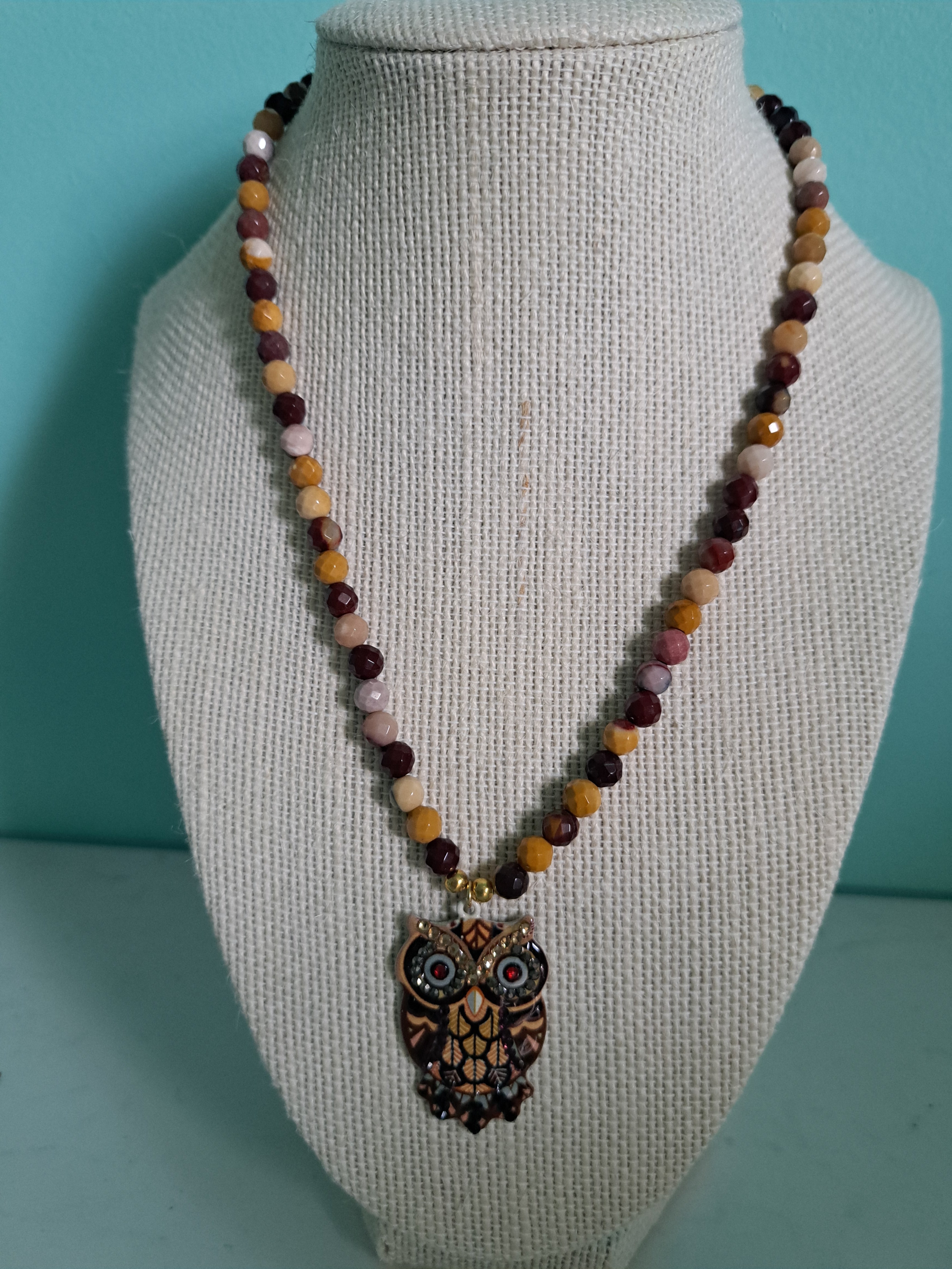 Mookaite Jasper with Owl Charm Necklace