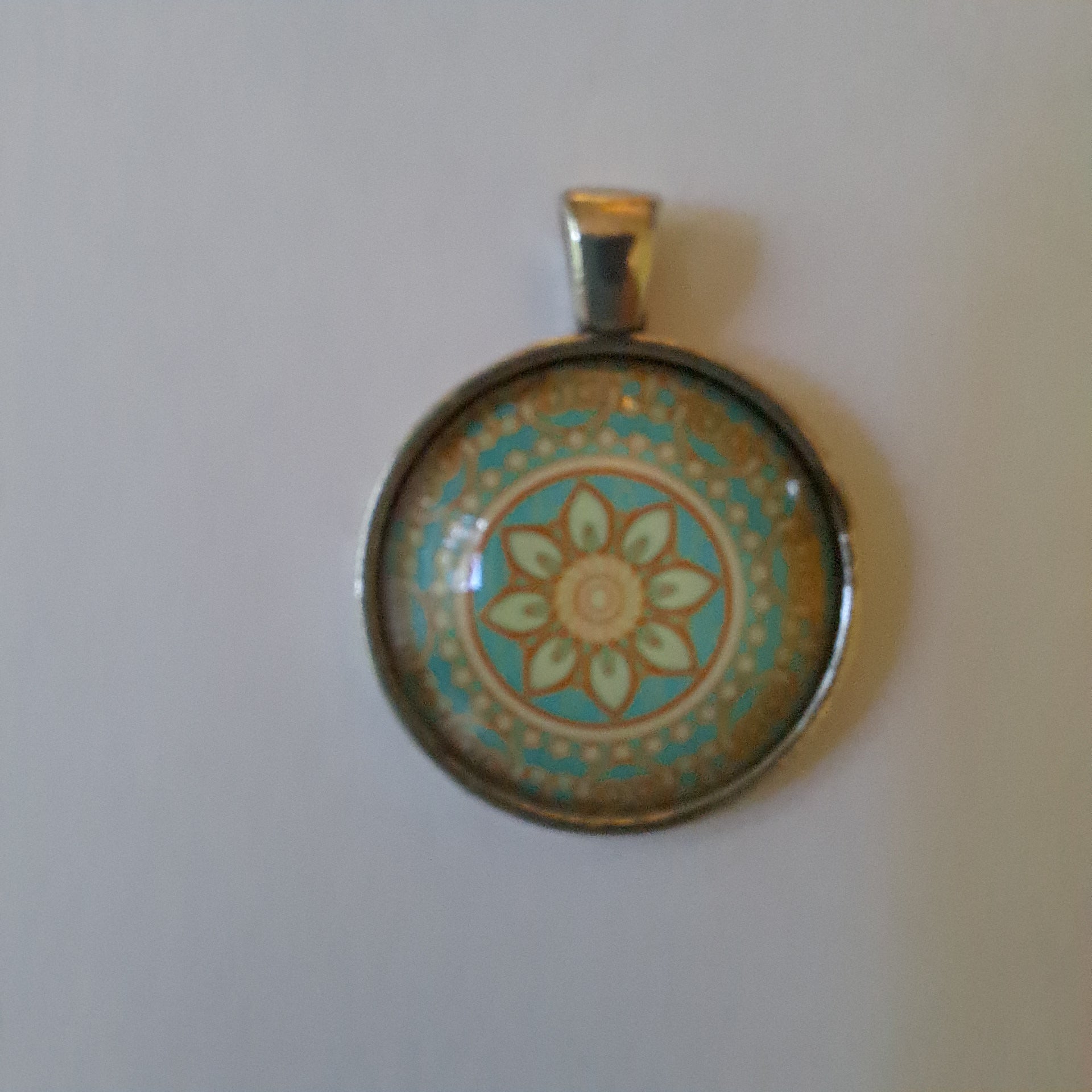 Light Green & Yellow Flower Glass Cab Pendant