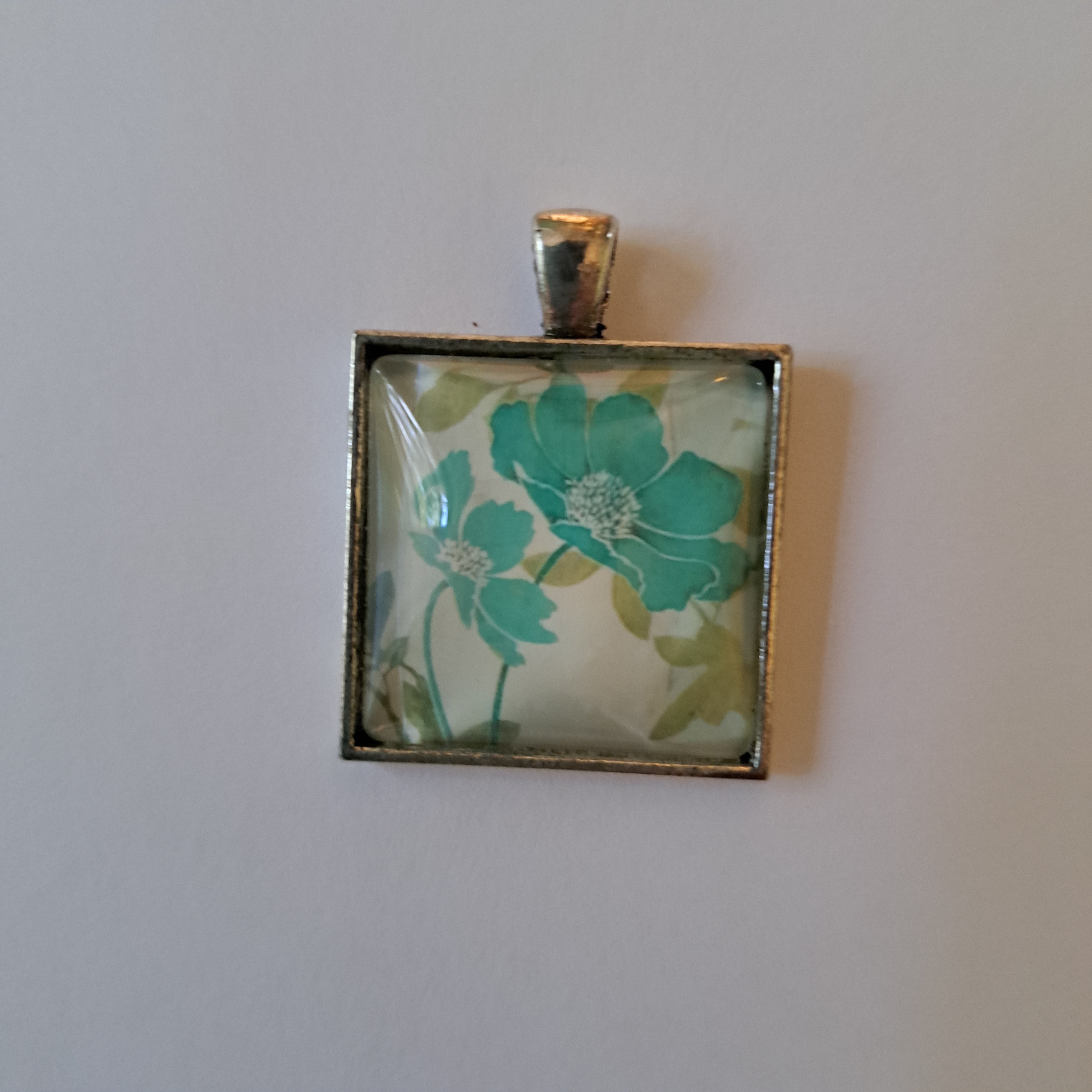 Light Blue Flower Glass Cab Pendant
