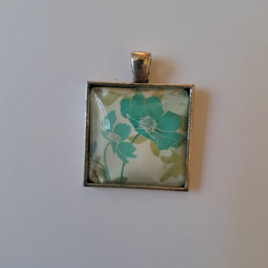 Light Blue Flower Glass Cab Pendant