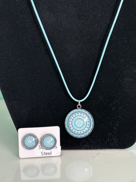 Turquoise Mandala Necklace and Earring Set