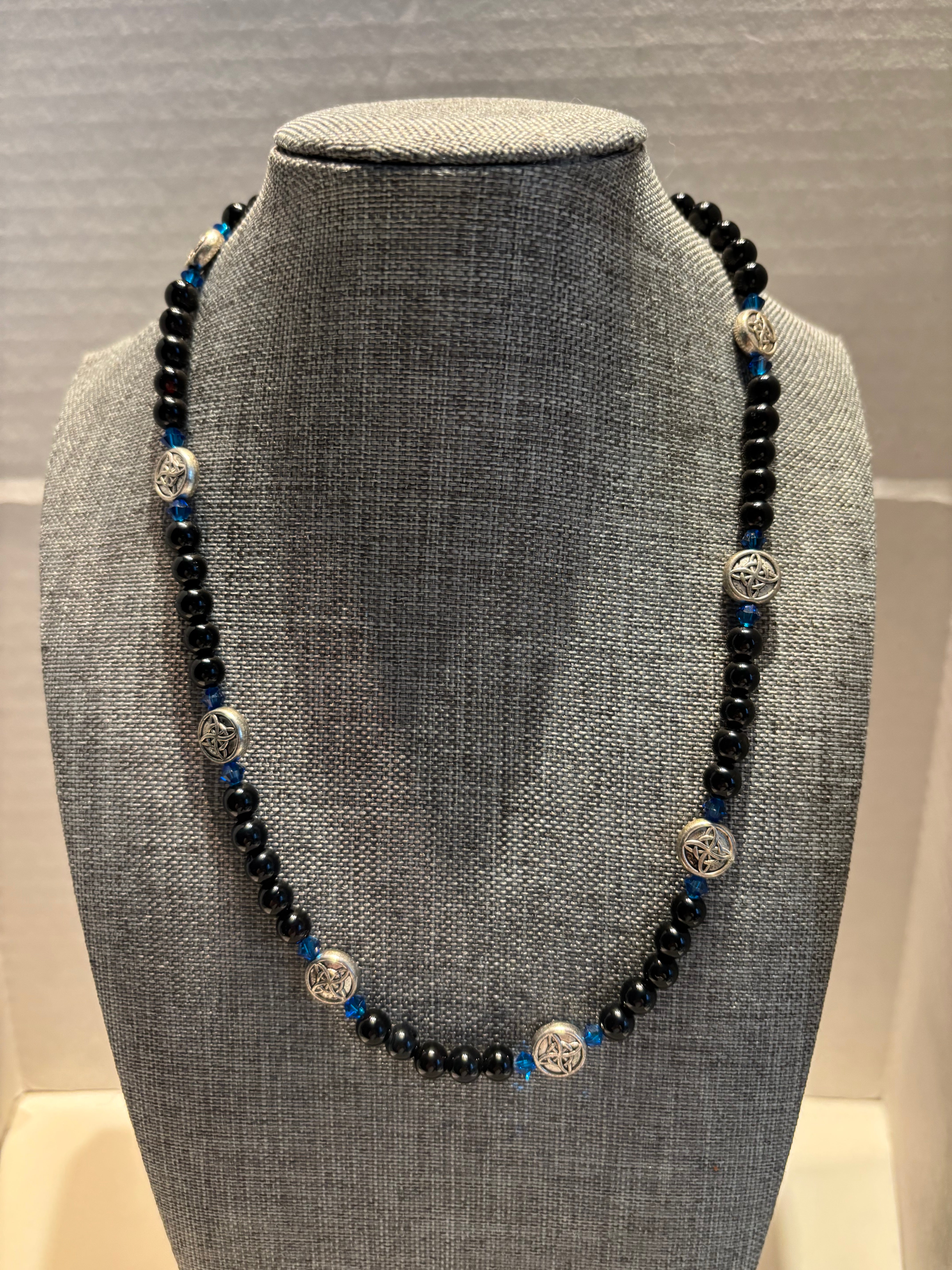 Black Onyx Mystic Protection Necklace with Silver Pentacle Charms