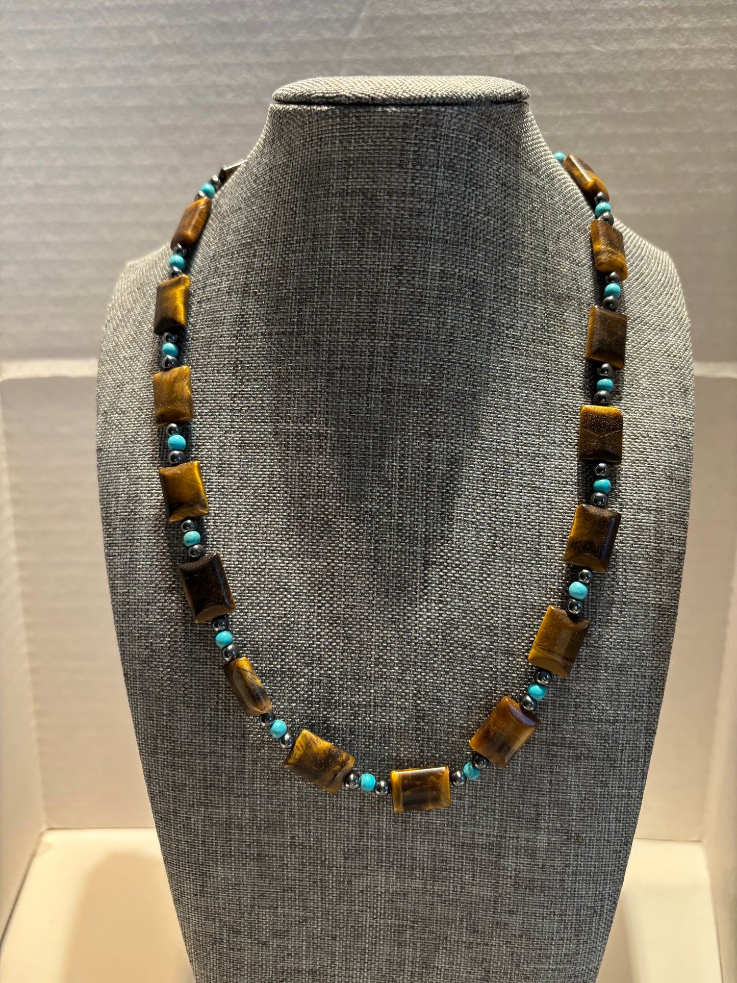 Tiger’s Eye Warrior Necklace with Turquoise Protection Beads