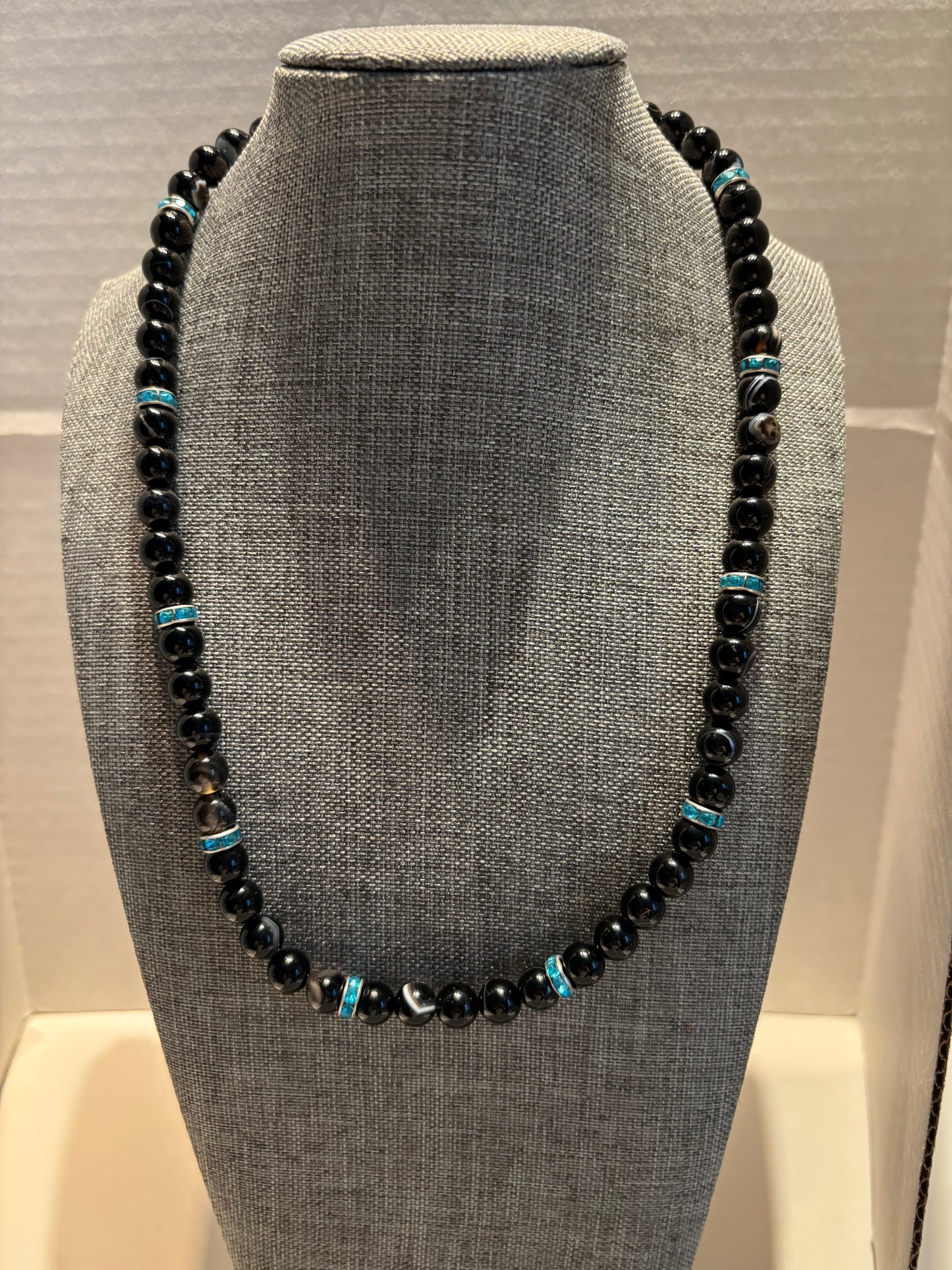 Black Onyx Shield Necklace with Turquoise Accent Rings