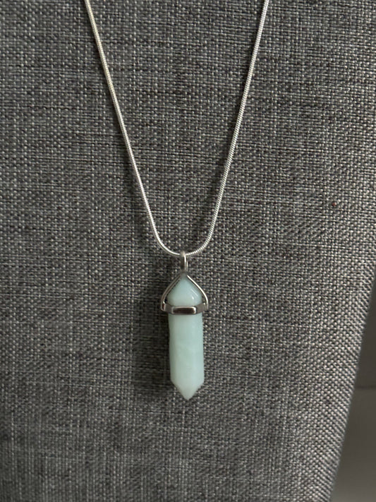 Opalite Crystal Point Necklace on Silver Chain, Energy Healing Pendant