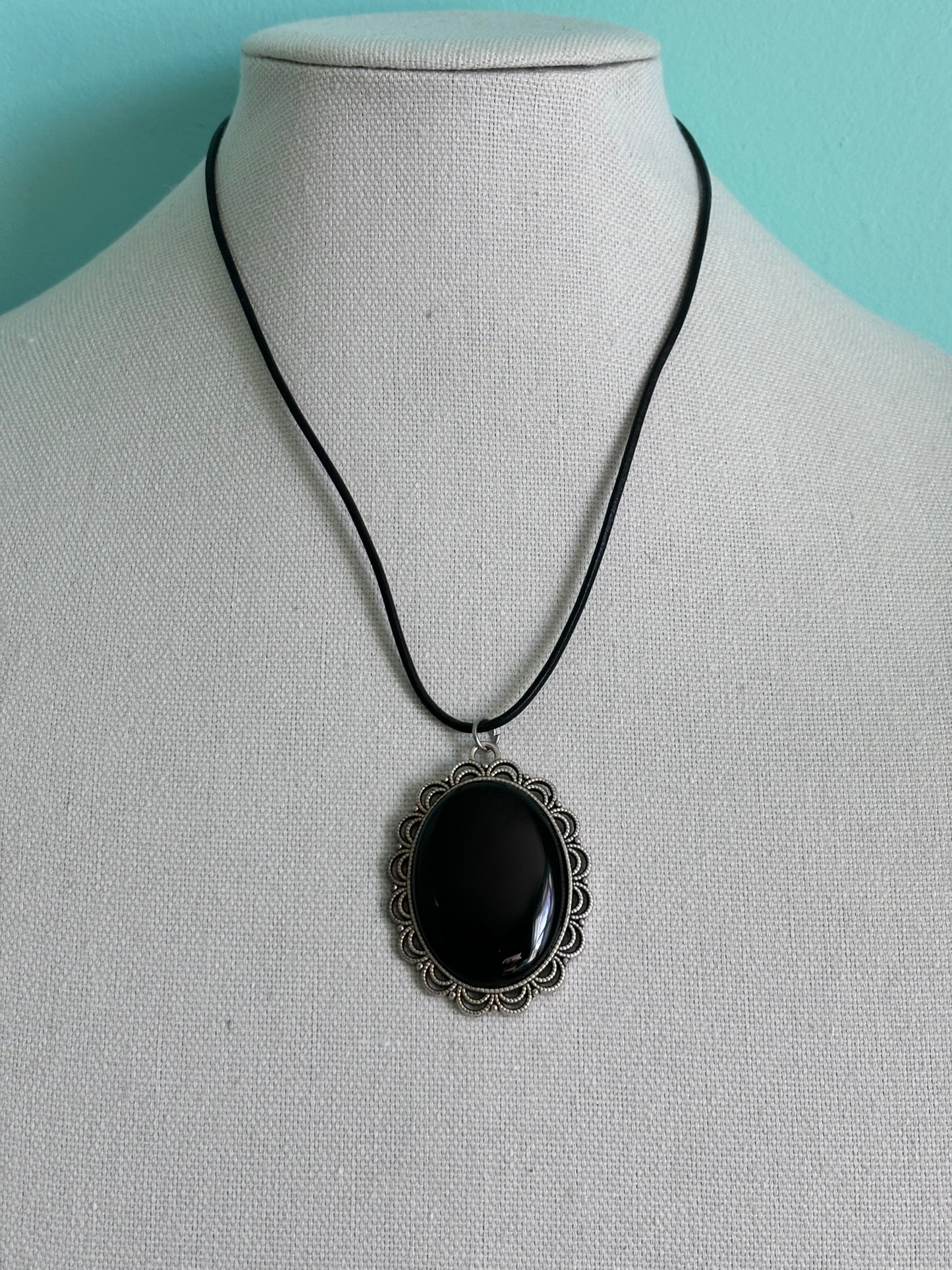Large Scalloped Black Onyx Necklace