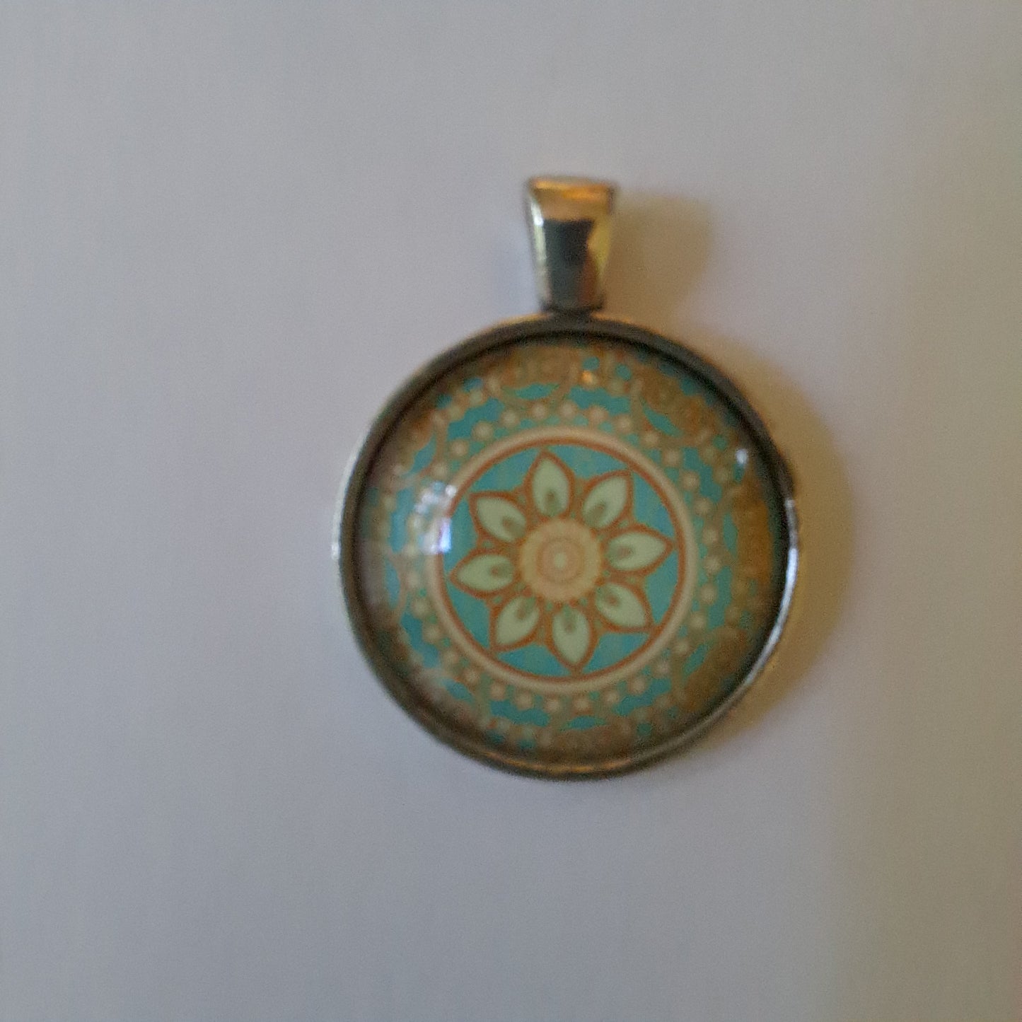 Light Green & Yellow Flower Glass Cab Pendant