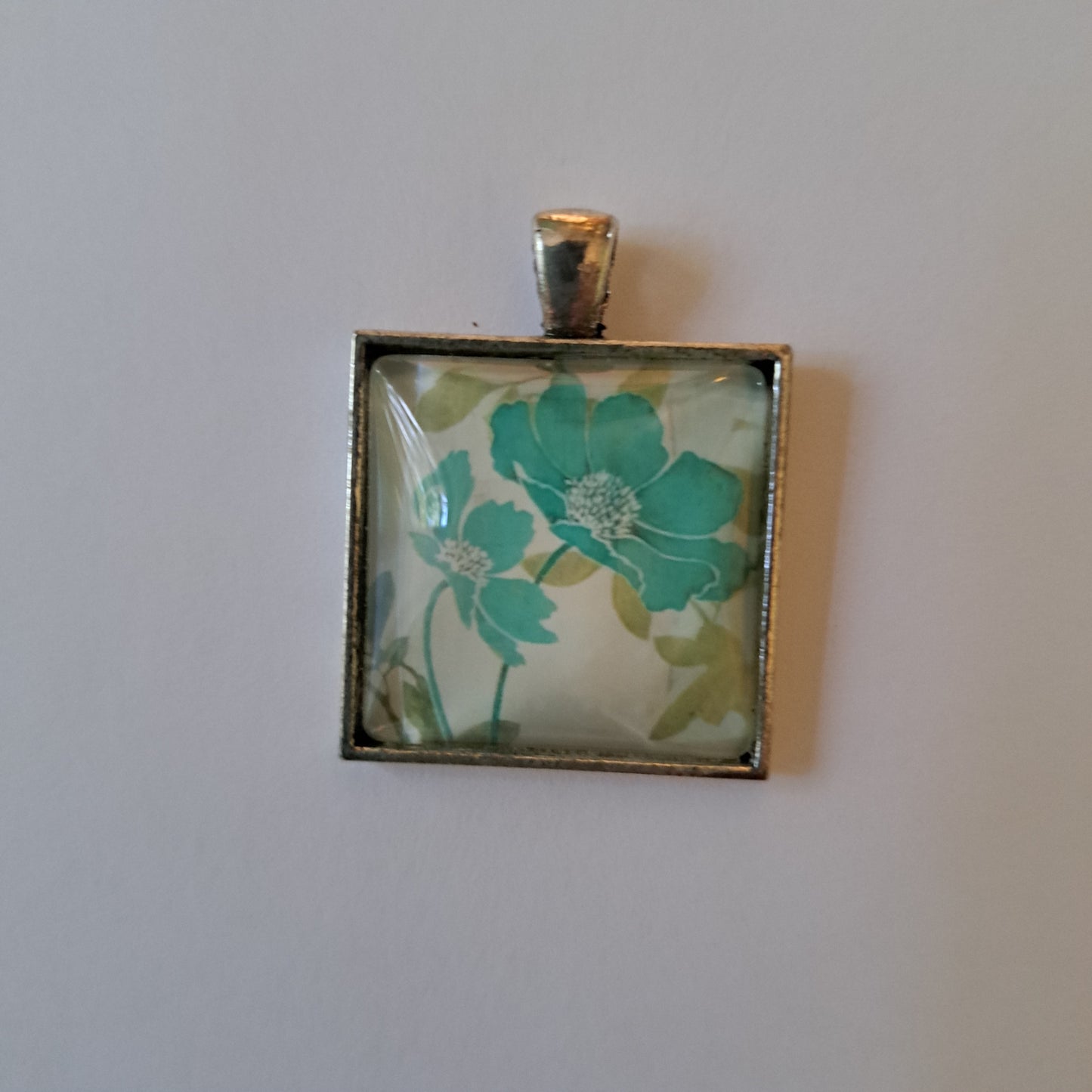 Light Blue Flower Glass Cab Pendant