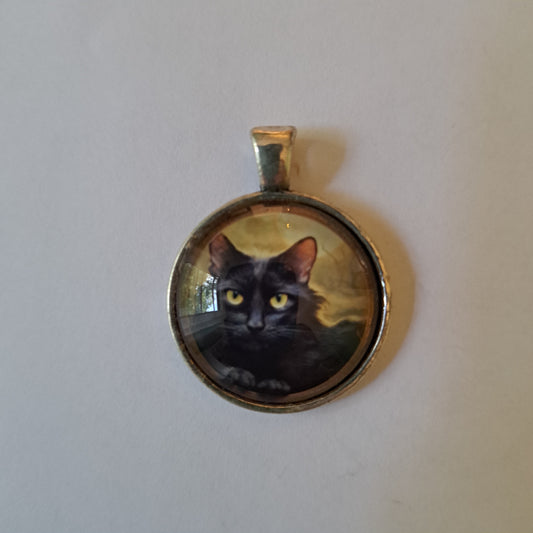 Black Cat Glass Cab Pendant