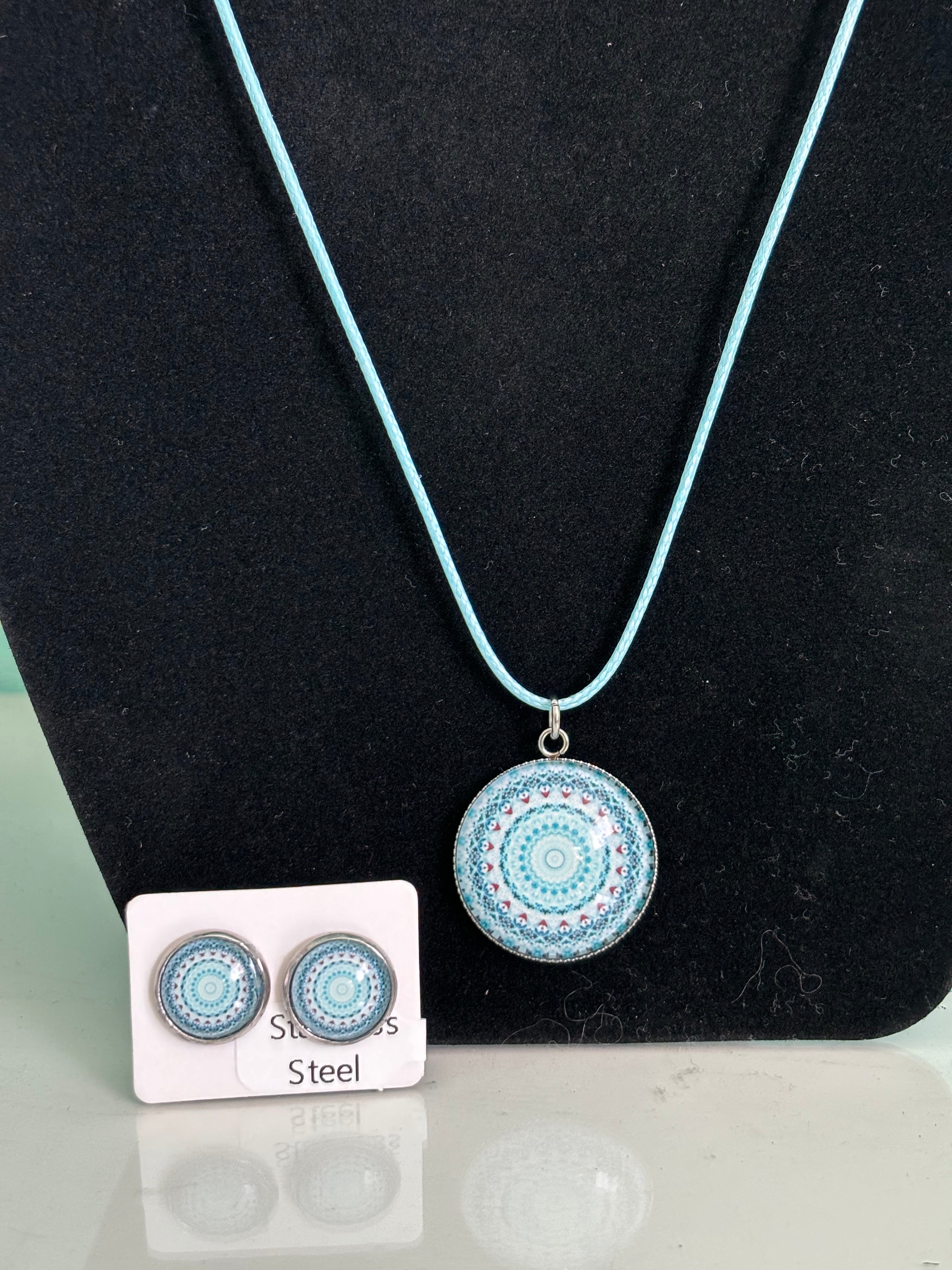 Turquoise Mandala Necklace and Earring Set