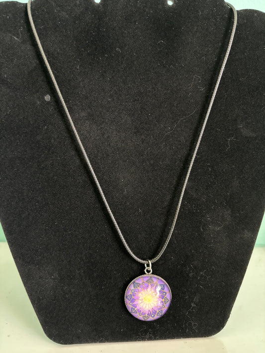 Purple & Yellow Mandala Stainless Steel Necklace