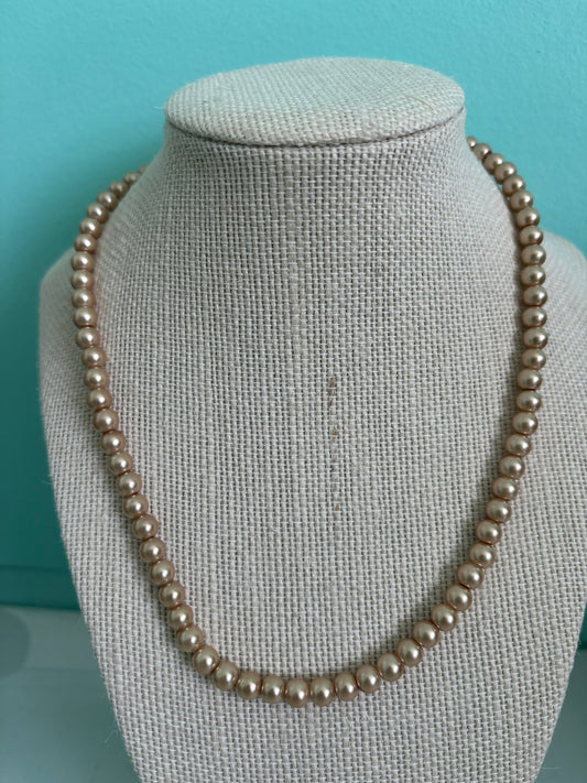 Glass Champagne Colored Pearl Necklace