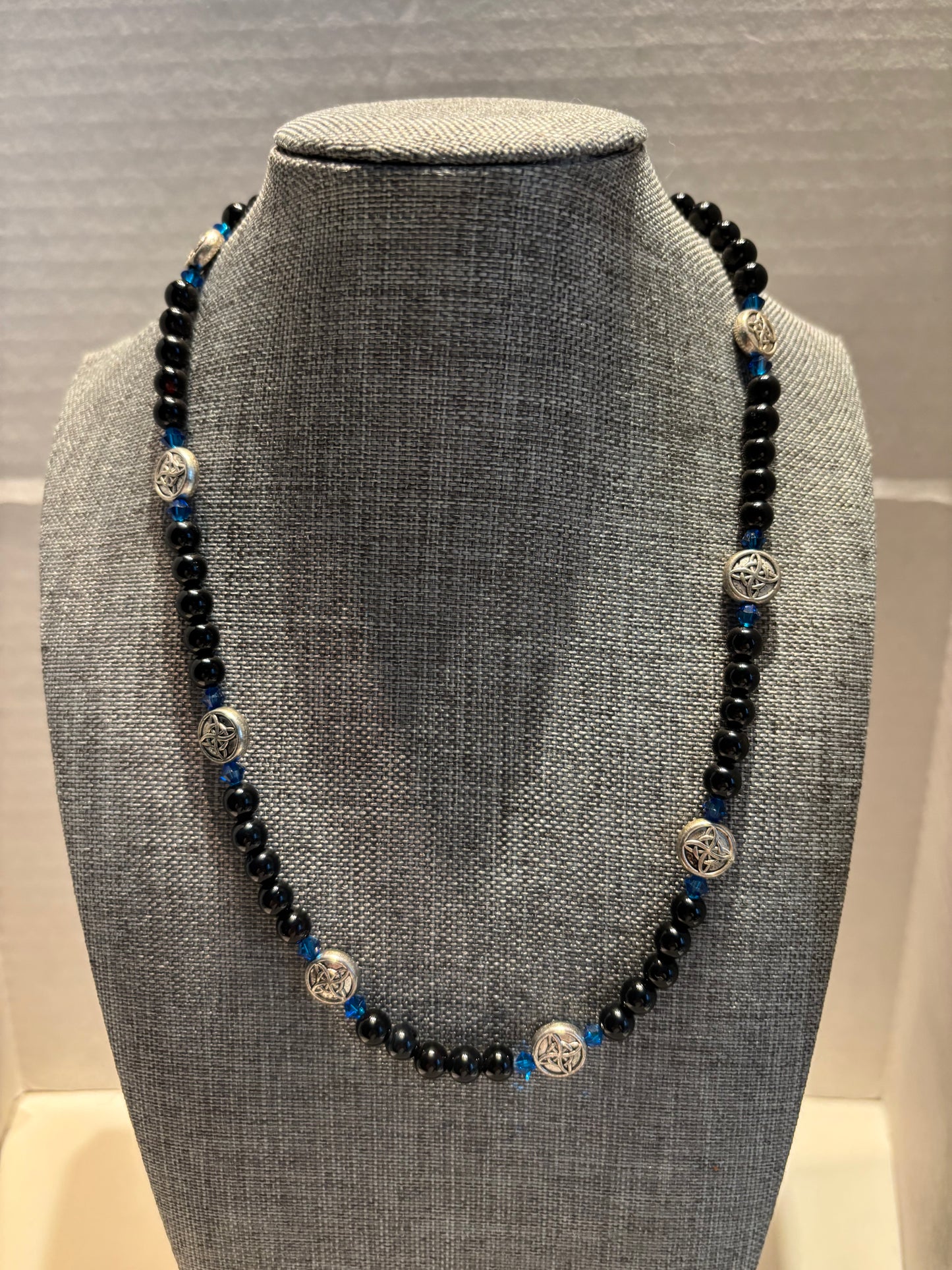 Black Onyx Mystic Protection Necklace with Silver Pentacle Charms