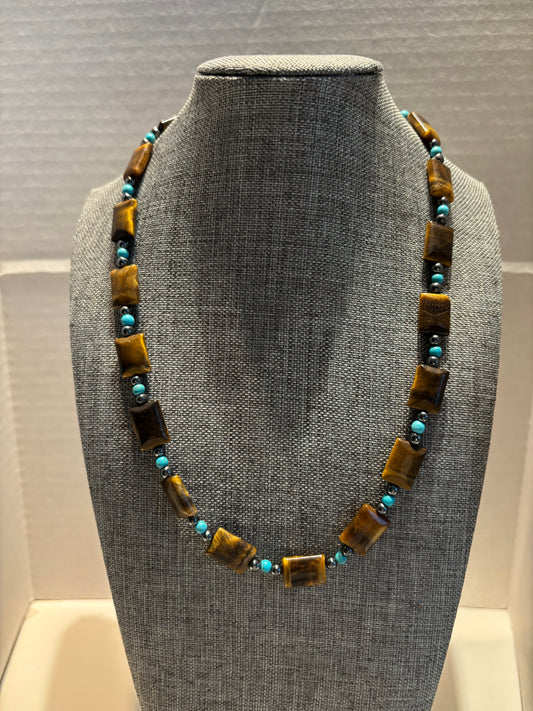 Tiger’s Eye Warrior Necklace with Turquoise Protection Beads