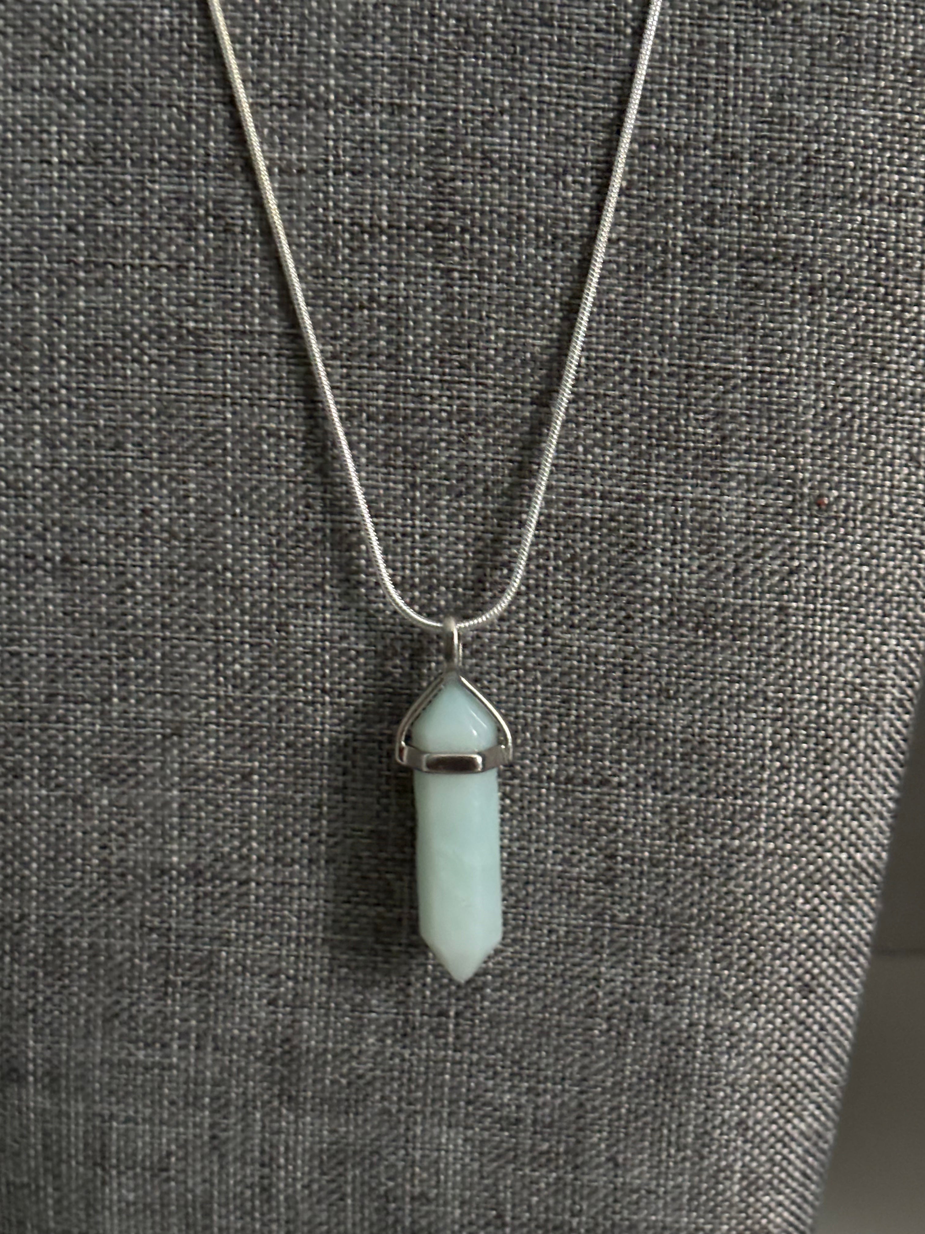 Opalite Crystal Point Necklace on Silver Chain, Energy Healing Pendant