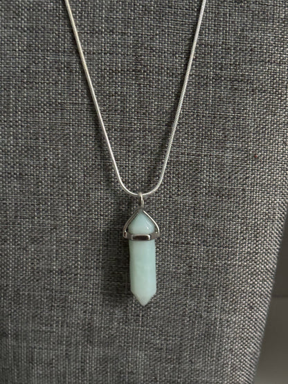 Opalite Crystal Point Necklace on Silver Chain, Energy Healing Pendant